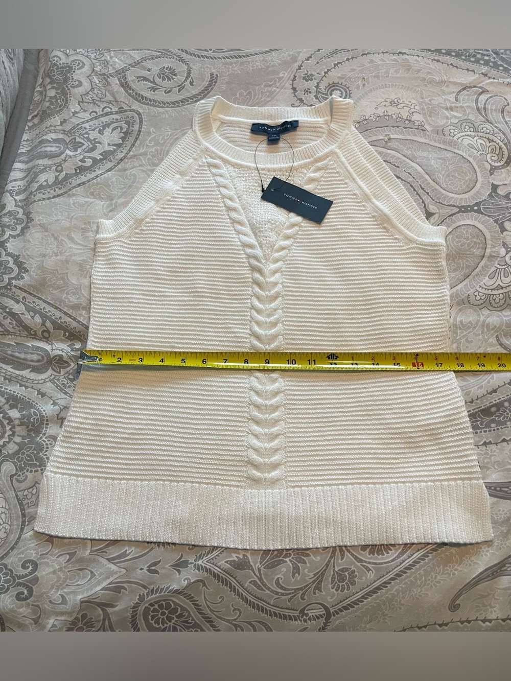 TOMMY HILFIGER L Knit Tank Sweater White Cotton/Modal/Rayon Luxury Resort Wear - Picture 3 of 8